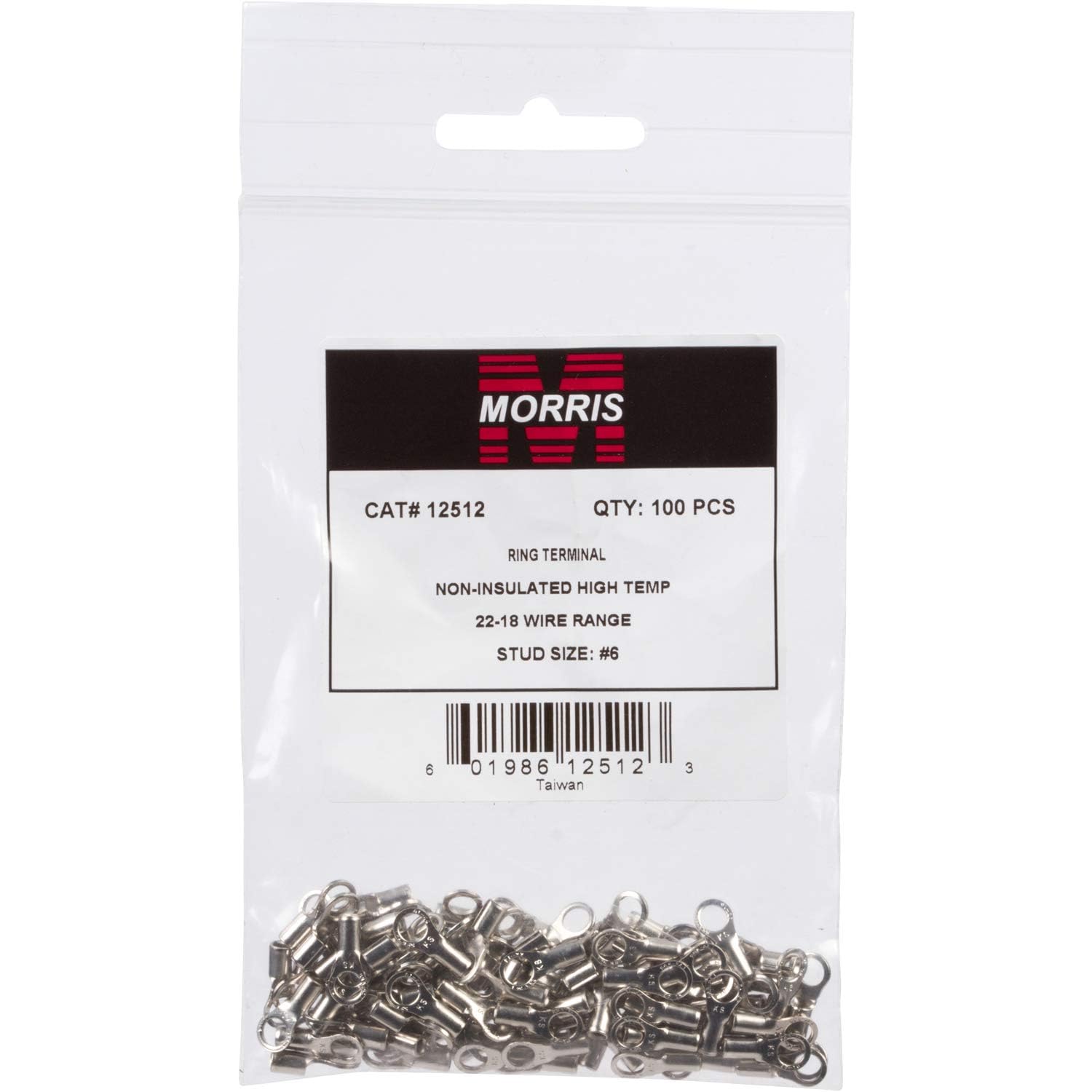 Morris Products High Temperature Ring Terminals - 12-10 Wire Size, #10 Stud Size - Nickel-Plated Steel - For HVAC, Industrial Kilns, Electric Space Heaters, Commercial Ovens, Fryers - Pack of 100 - Image 6