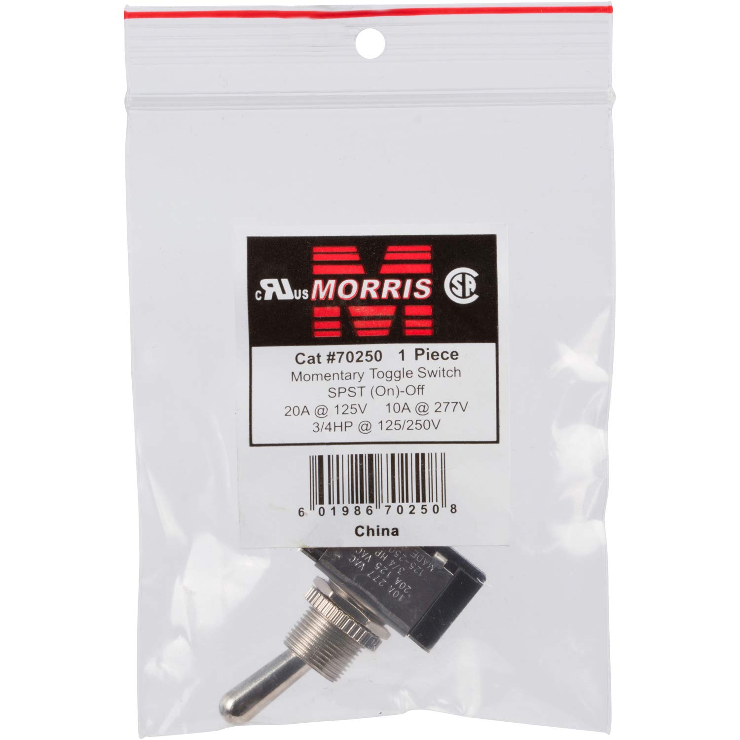 Morris Products Momentary Contact Toggle Switch – Heavy Duty, SPST Screw Terminals – (On)-Off 2 Screw Terminals - 100,000 Mechanical Life Cycles – CURus Listed – 1.13” x .57” x .61”, Red, (70250) - Image 5