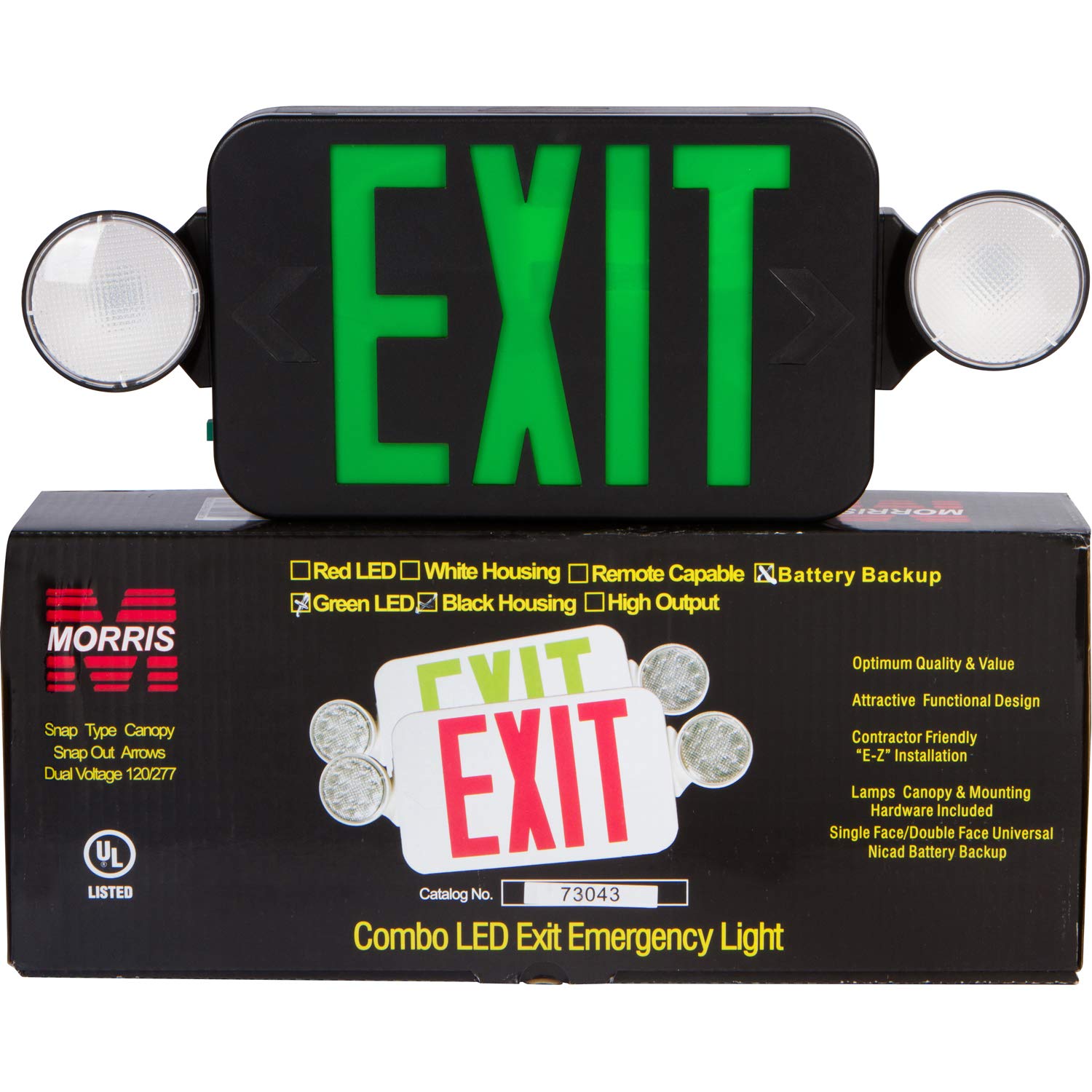 Morris Products Round Head LED Combo Exit Emergency Light – Standard Type, Green LED Color, Black Housing – 33 Lumens, Energy Saving Lamps – Fully Automatic – Thermoplastic, Glare Free, Adjustable, (73043) - Image 4